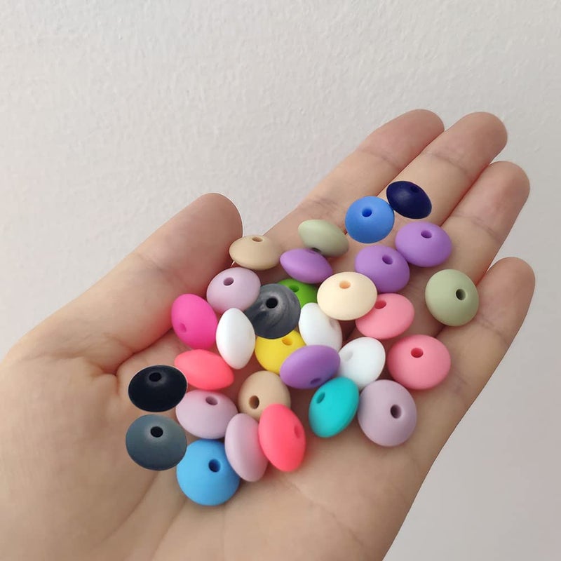 metulip 125 Pcs 12mm Silicone Abacus Beads Mix Color Lentil Beads Saucer Beads Loose Spacer Beads for Keychain Making Bracelet Necklace DIY Craft Beads Silicone Beads - Image 5